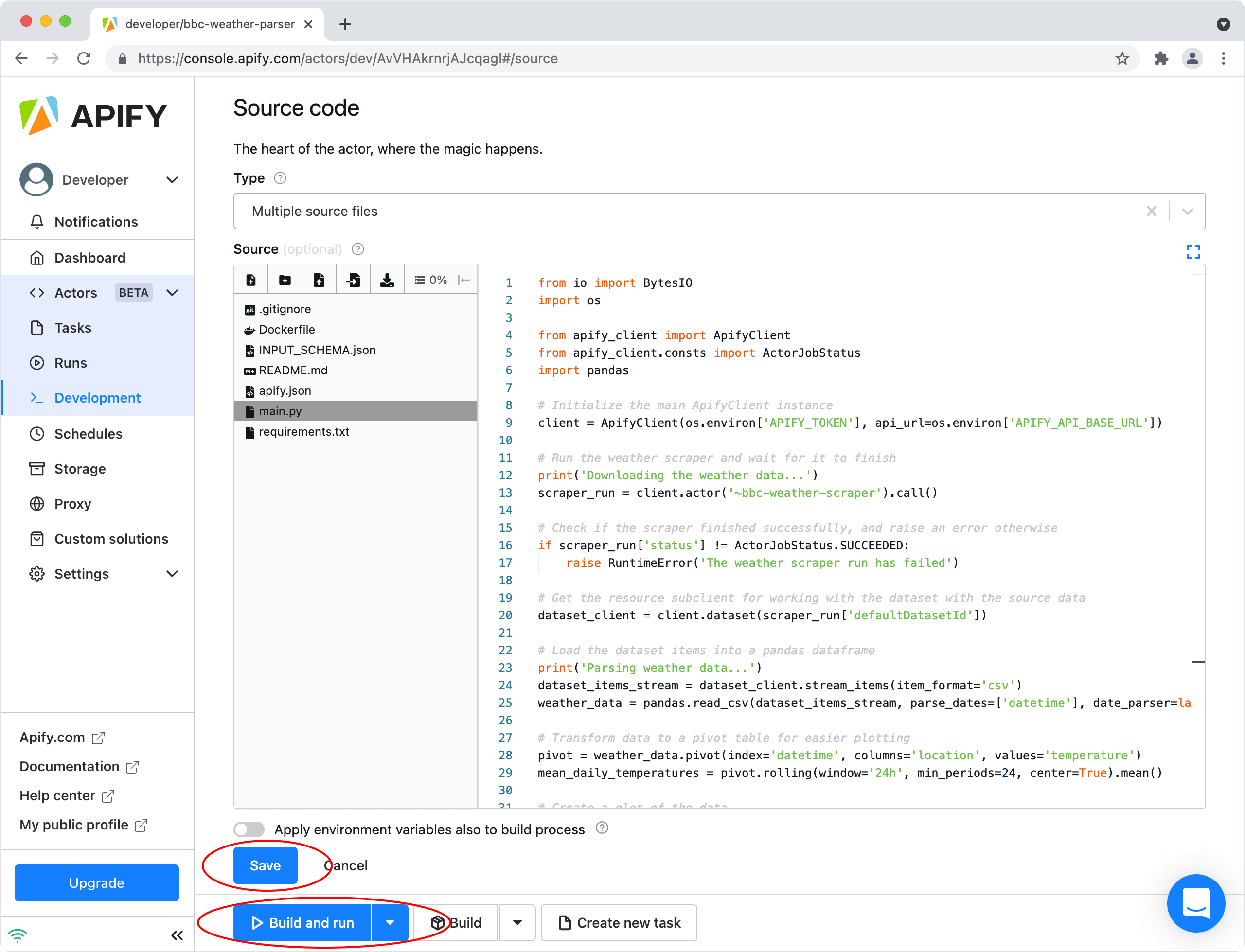 Building and running the BBC Weather Parser Actor